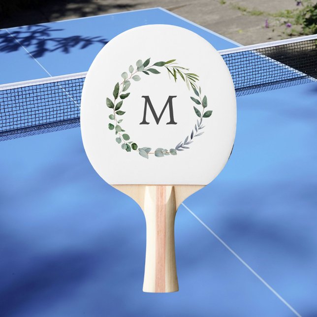 Monogrammed Sage Green Leaves Greenery Wreath  Ping Pong Paddle (In situ)