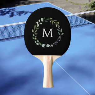 Monogrammed Sage Green Leaves Greenery Wreath  Ping Pong Paddle