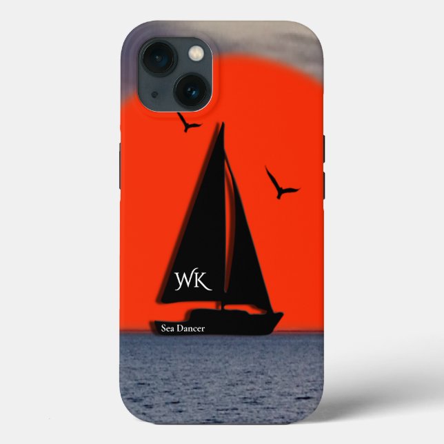 Monogrammed Sailboat with Name on Boat Case-Mate iPhone Case (Back)