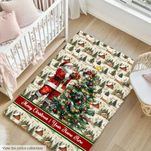 Monogrammed Santa Claus Christmas Kids Rug
