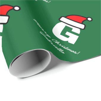 Monogrammed santa hat Christmas wrapping paper | Zazzle