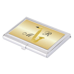 Monogrammed Saxophone Gold Coloured Business Card Case