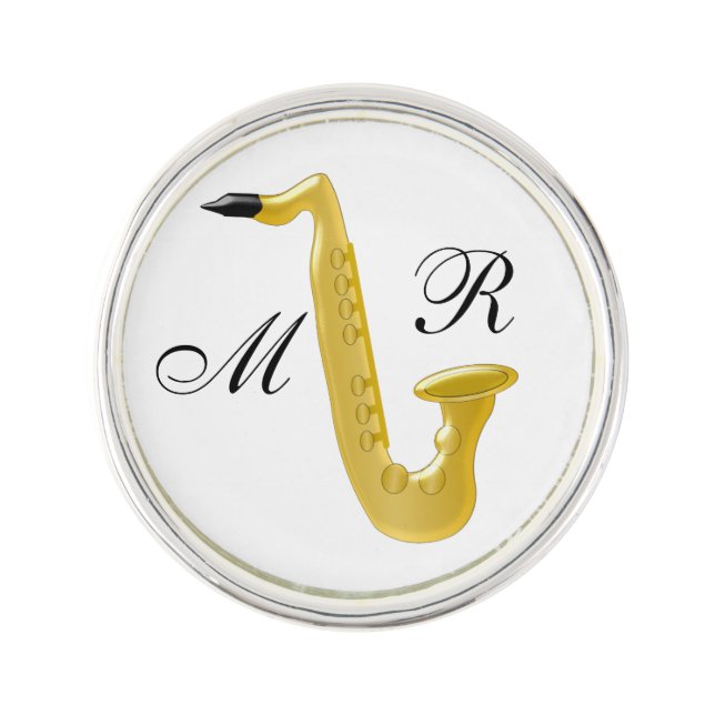 Monogrammed Saxophone Lapel Pin (Front)