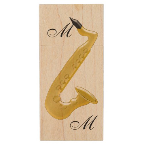 Monogrammed Saxophone Wood Flash Drive