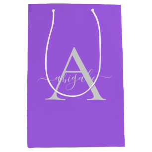Monogrammed Script Amethyst Minimalist Elegant Medium Gift Bag
