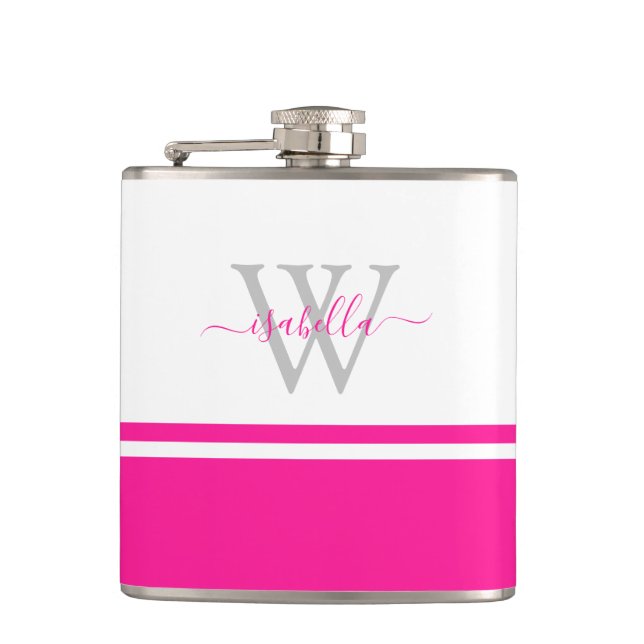 Monogrammed Script Pink Flask (Front)