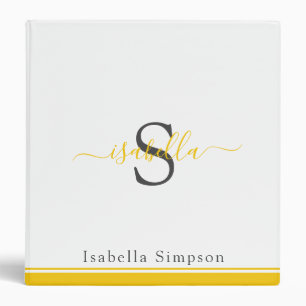 Monogrammed Script Professional Yellow 3 Ring Binder