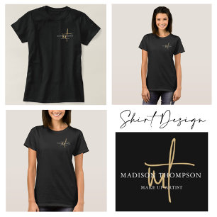 Monogrammed Script Typography Black Gold Name T-Shirt