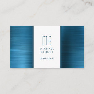 Monogrammed Sea Blue Brown Metallic Foil Consultan Business Card