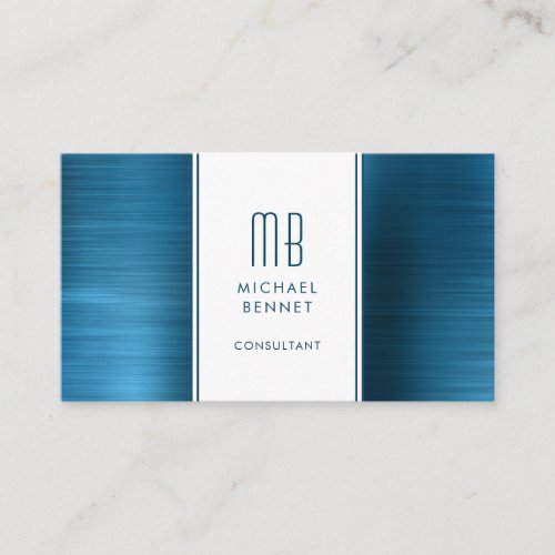 Monogrammed Sea Blue Brown Metallic Foil Consultan Business Card