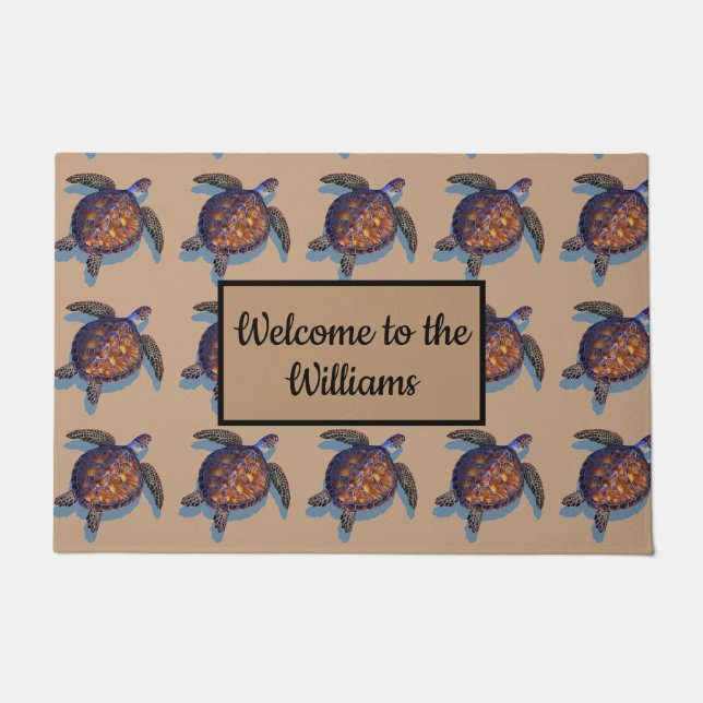 Monogrammed sea turtle door mat (Front)