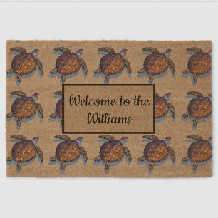 Monogrammed sea turtle fiber door mat