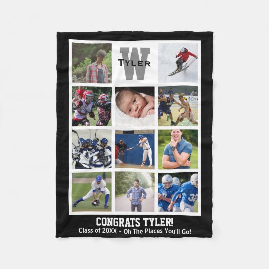 Monogrammed Senior Graduation Multi Photo Collage Fleece Blanket