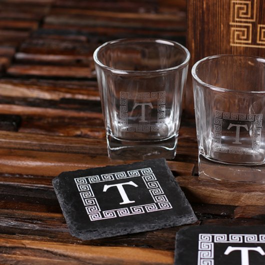 Monogrammed Set of Coasters & Rocks Glasses (Front)