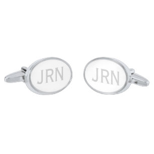 ` Monogrammed Silver and White Cufflinks