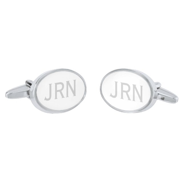 ` Monogrammed Silver and White Cufflinks (Angled)