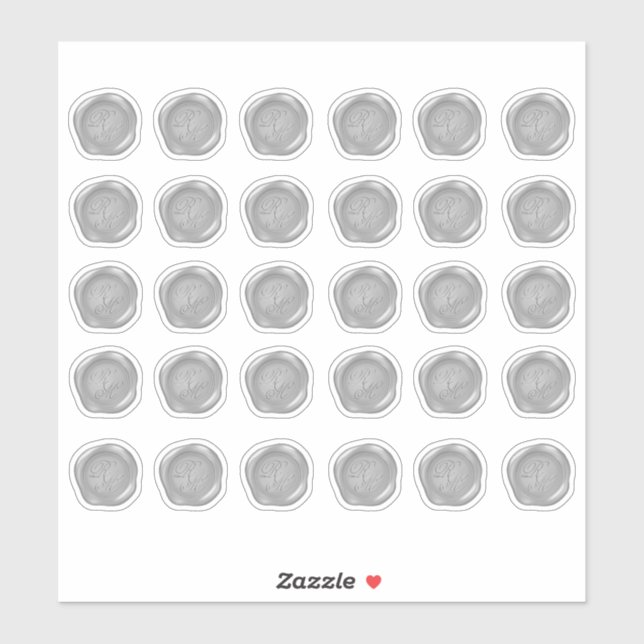 Monogrammed Silver Faux Wax Seals Sticker (Sheet)