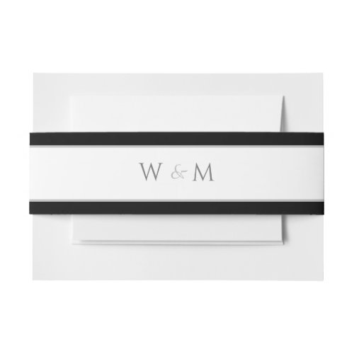 Monogrammed Silver Font Black White Wedding Invitation Belly Band