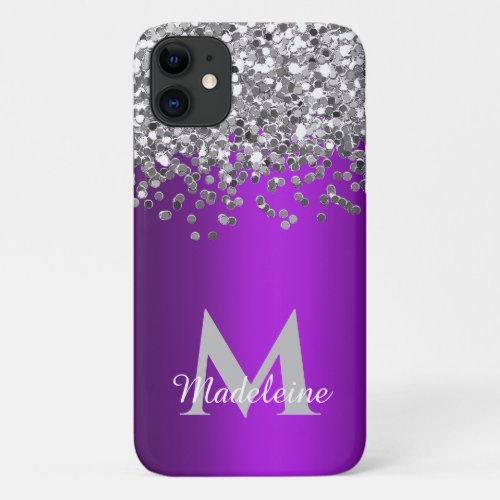 Monogrammed Silver Glitter and Purple