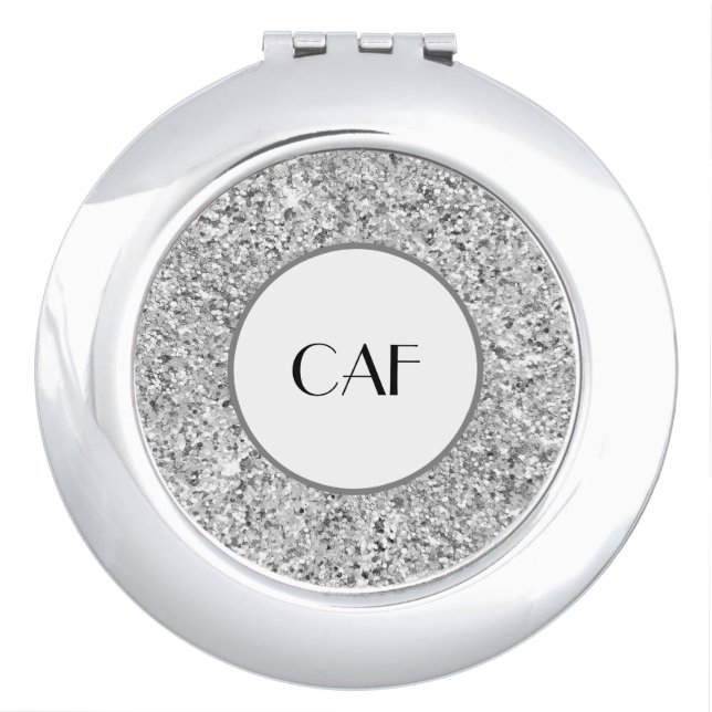 Monogrammed Silver Glitter Bridesmaid Gifts Trendy Compact Mirror (Front)