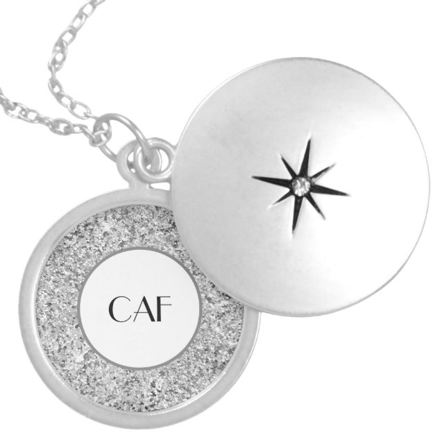 Monogrammed Silver Glitter Bridesmaid Gifts Trendy Locket Necklace (Front)