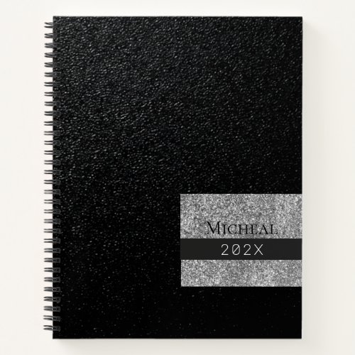 Monogrammed Silver Glitter Business Minimalist  Notebook
