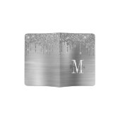 Monogrammed Silver Glitter Drip Brushed Metallic Passport Holder (Opened)