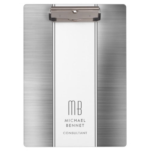 Monogrammed Silver Gray Brushed Metallic Business Clipboard
