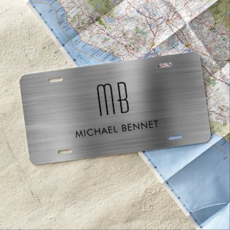 Monogrammed Silver Gray Brushed Metallic