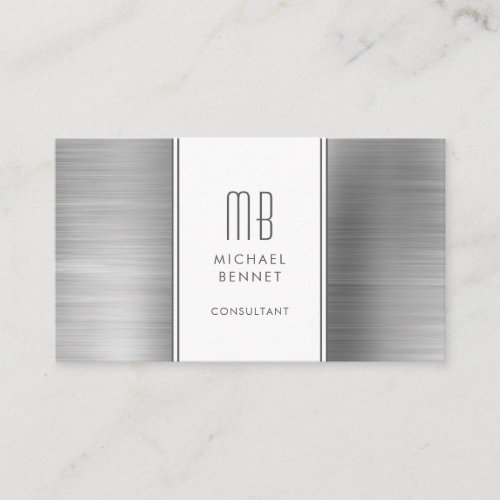 Monogrammed Silver Gray Metallic Foil Consultant Business Card