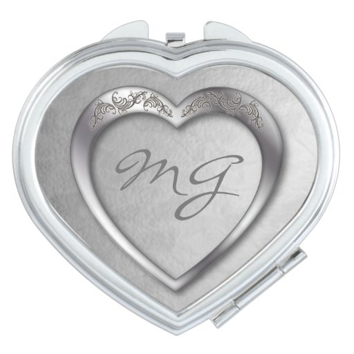 Monogrammed Silver Heart - Heart Compact Mirror | Zazzle