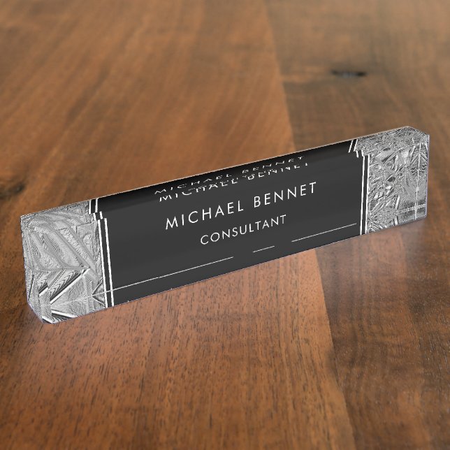 Monogrammed Silver Metallic Business  Desk Name Pl Desk Name Plate (Side)