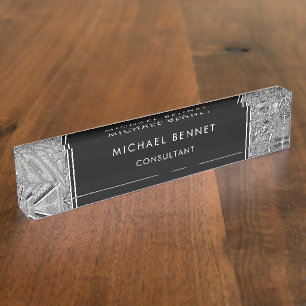 Monogrammed Silver Metallic Business  Desk Name Pl Plate