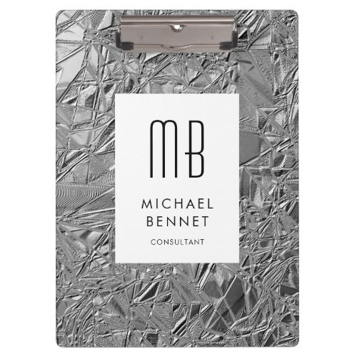 Monogrammed Silver Metallic Business Notebook Clipboard