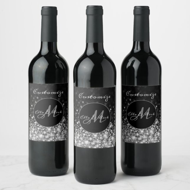 Monogrammed Silver Sparkle Wine Label (Bottles)