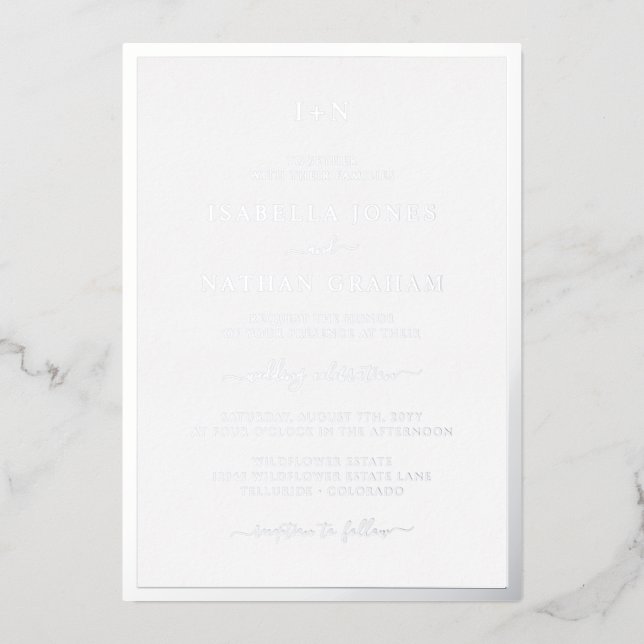 Monogrammed Silver Wedding Foil Invitation (Front)