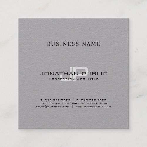 Monogrammed Simple Chic Plain Luxury Trendy Design Square Business Card