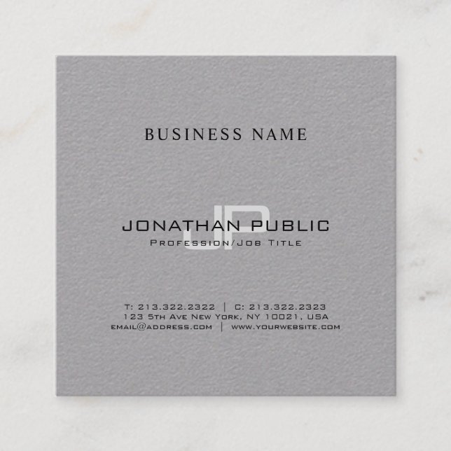 Monogrammed Simple Chic Plain Luxury Trendy Design Square Business Card (Front)
