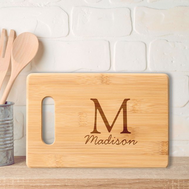 Monogrammed Simple Elegant Personalized Name Engraved Cutting Board (In situ kitchen)