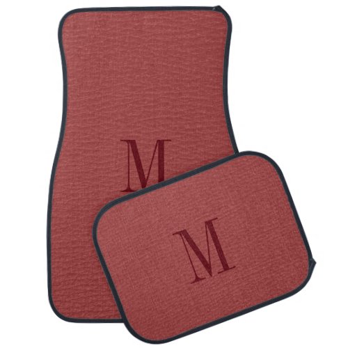 Monogrammed Simple Red Faux Leather Look Car Mat