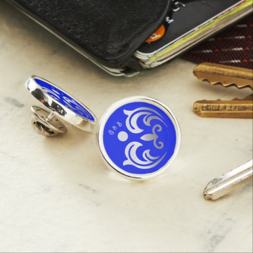 Monogrammed simple Silver on Blue  Lapel Pin