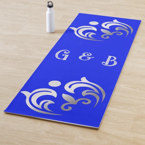 Monogrammed simple Silver on Blue  Yoga Mat