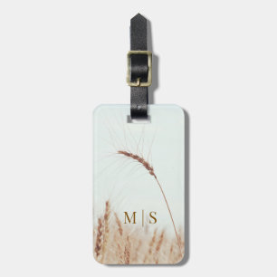 Monogrammed Single Golden Wheat Head On Light Luggage Tag