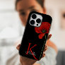 Monogrammed Single Red Poppy on Black  iPhone 13 Case