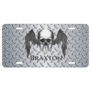Monogrammed Skull Wings License Plate