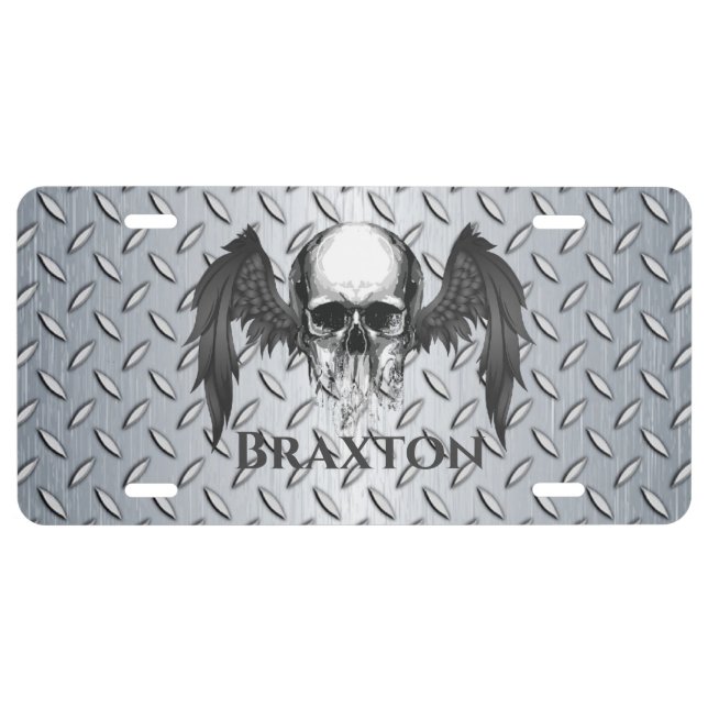 Monogrammed Skull Wings License Plate (Front)