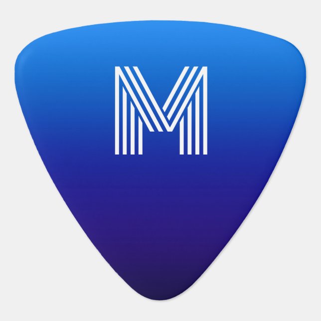 Monogrammed Sky to Midnight Blue Gradient Guitar Pick (Front)