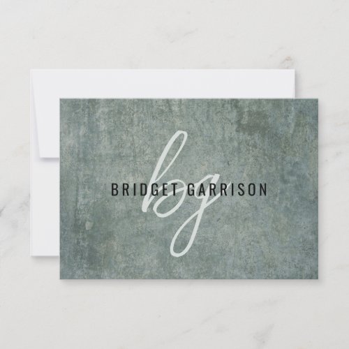 Monogrammed Slate Blue Gray Brush Painted Note Card