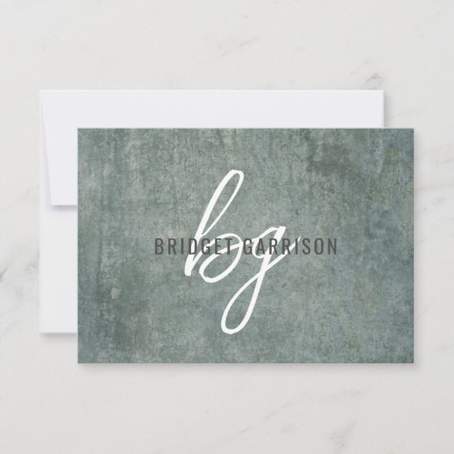 Monogrammed Slate Blue Gray Brush Painted Note Card (Front)