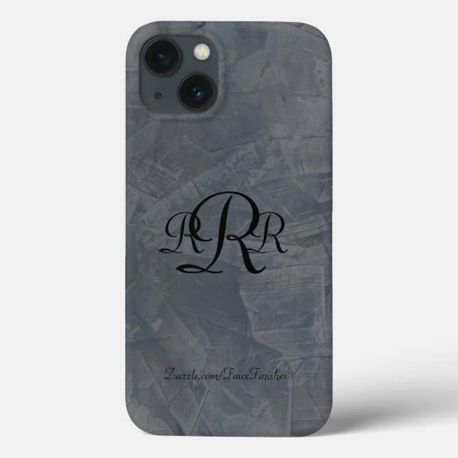 Monogrammed Slate Gray Plaster Patterns Case-Mate iPhone Case (Back)